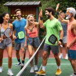 A group pickleball players practicing pickleball etiquette